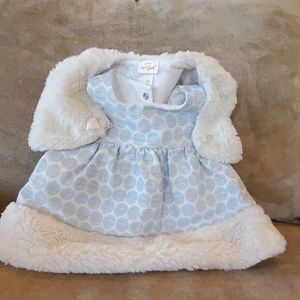 Cat & Jack Sparkly Blue White Dress w Fur Coat